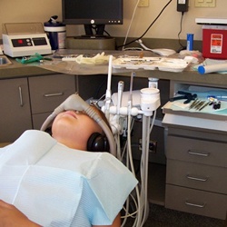 A patient receiving nitrous oxide.